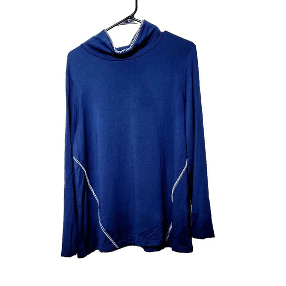 Pure Jill Tranquility Fleece Whipstitched Top Sz L Blue Soft Stretch Long Sleeve - Picture 1 of 11